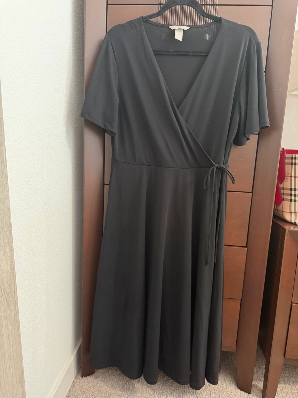 H&M Black Midi Wrap Dress with Tie-Waist
